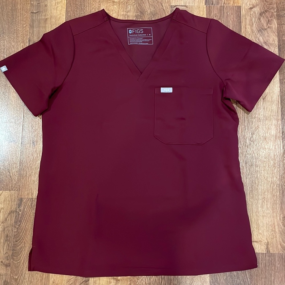 FIGS Catarina Burgundy Scrub Top